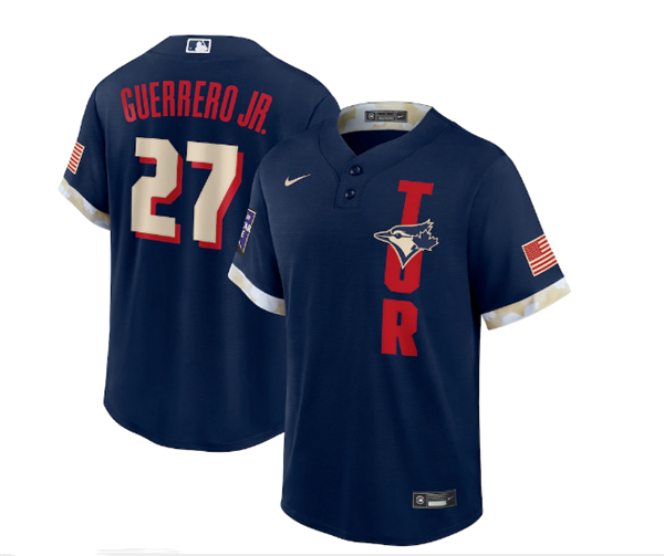 Men's Toronto Blue Jays #27 Vladimir Guerrero Jr. 2021 Navy All-Star Cool Base Stitched MLB Jersey Men's Toronto Blue Jays #27 Vladimir Guerrero Jr. 2021 Navy All-Star Cool Base Stitched MLB Jersey